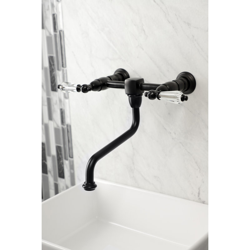 Kingston Brass Wilshire Two-Handle 2-Hole Wall Mount Bathroom Faucet, Matte Black