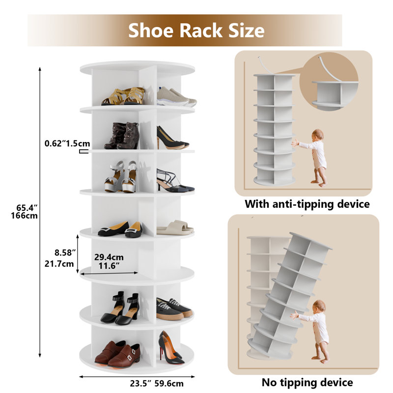 7 Tier Rotating Shoe Rack Tower, White