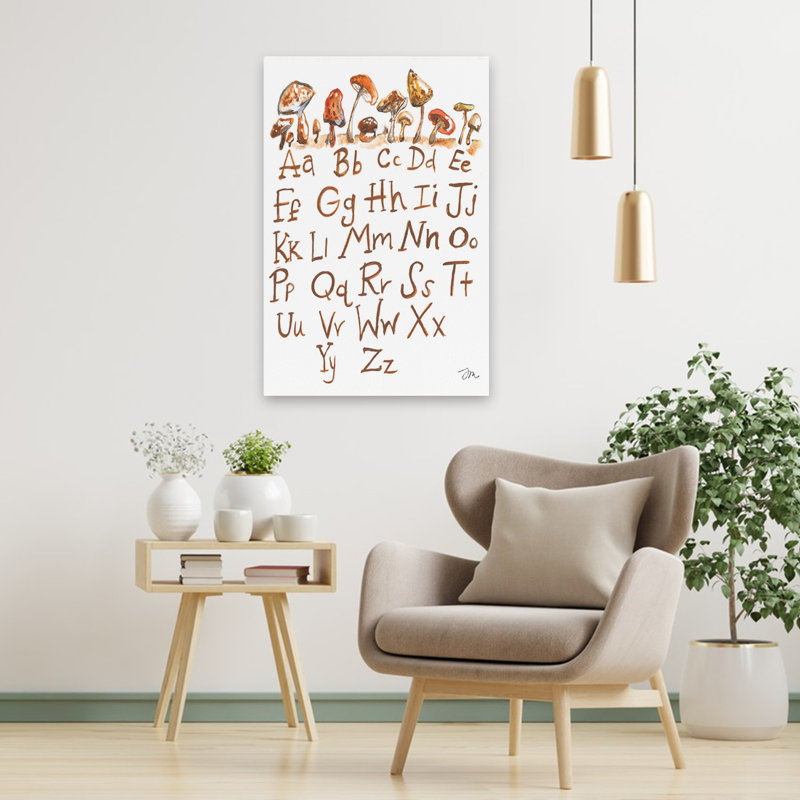 Carte de champignon ABC - Art contemporain d'écriture alphabet, H 24 po x l 36 po