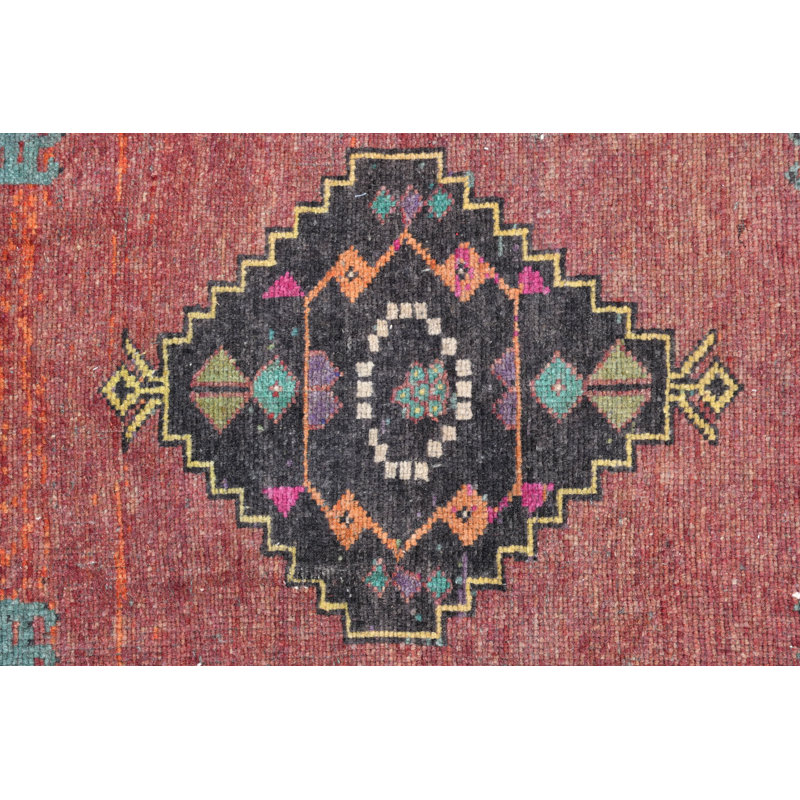Tapis turc vintage tissé à la main avec un motif géométrique authentique pour la décoration intérieure noir / brun