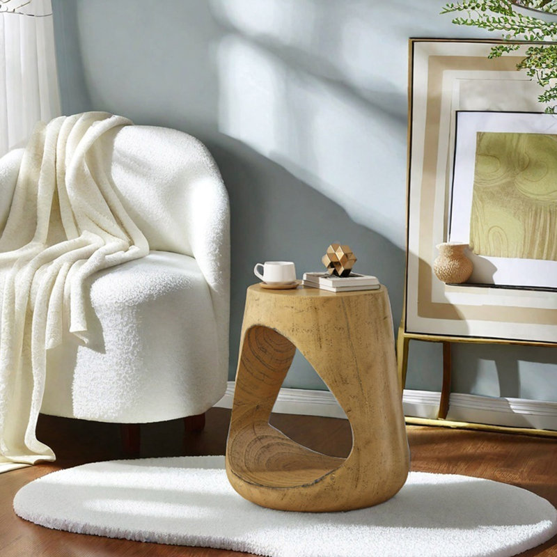 MGO Standard Hollow Side Table, Round Top End Table, Wood-Like Texture Accent Table, Natural Color