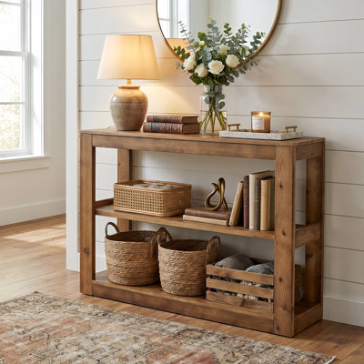 41.33" Solid Wood Console Table with 3-Tier Open Shelves, Modern Farmhouse Rustic Entryway Sofa Table, Long Accent Table for Living Room & Hallway