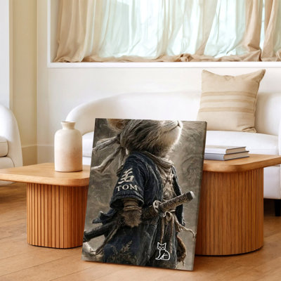 Warrior Cat Samurai Canvas Print Japanese Sword Animal Poster Decor Wall Art Print, Living Room Bedroom Office Hallway Decor, Modern Surreal Gallery Wall Accent for Apartment Loft Entryway Home Style