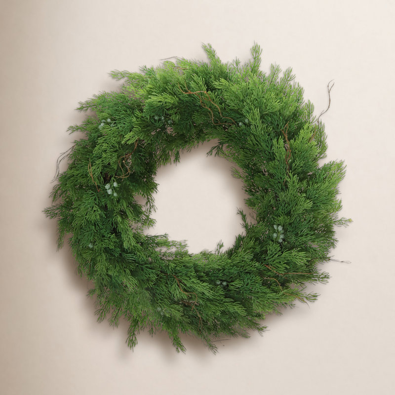 Couronne de genévrier de 22 pouces avec baies vertes réalistes et brindilles brunes, décoration de Noël réaliste à porte d'entrée, parfaite pour les fêtes et le charme de tous les jours