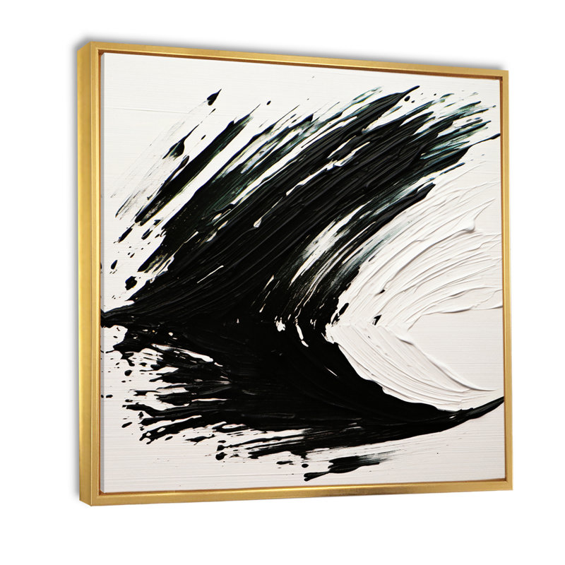 Essentiel essentiel, abstrait noir et blanc - Reproduction d'art abstrait, H 16 po x l 16 po x P 1 po, Cadre flottant doré