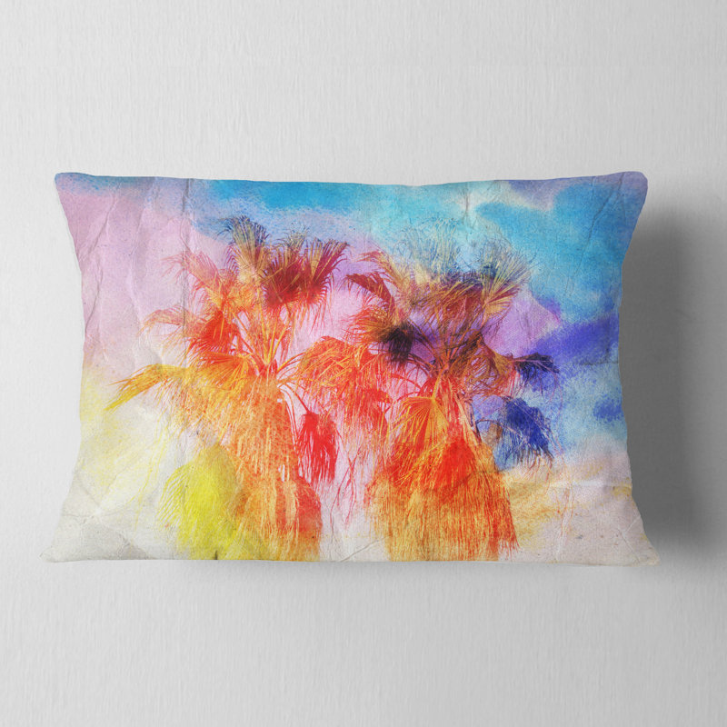 Coussin lombaire paysage rétro avec palmiers colorés