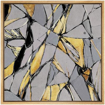 Gray Gold Stained Glass Style Paint Strokes Abstract Shapes Minimalism Chic Multicolor Framed On Canvas Print -  wall26, FCV-B18-213-PAINTING-NA04-B.WD-24x24