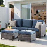 Ensemble de conversation modulaire en rotin 3 pièces avec coussins Allcot