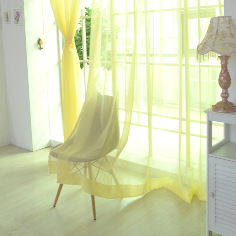 2 pièces de rideaux transparents pour le salon, voilage uni pour la chambre à coucher, rideaux décoratifs fins, Jaune