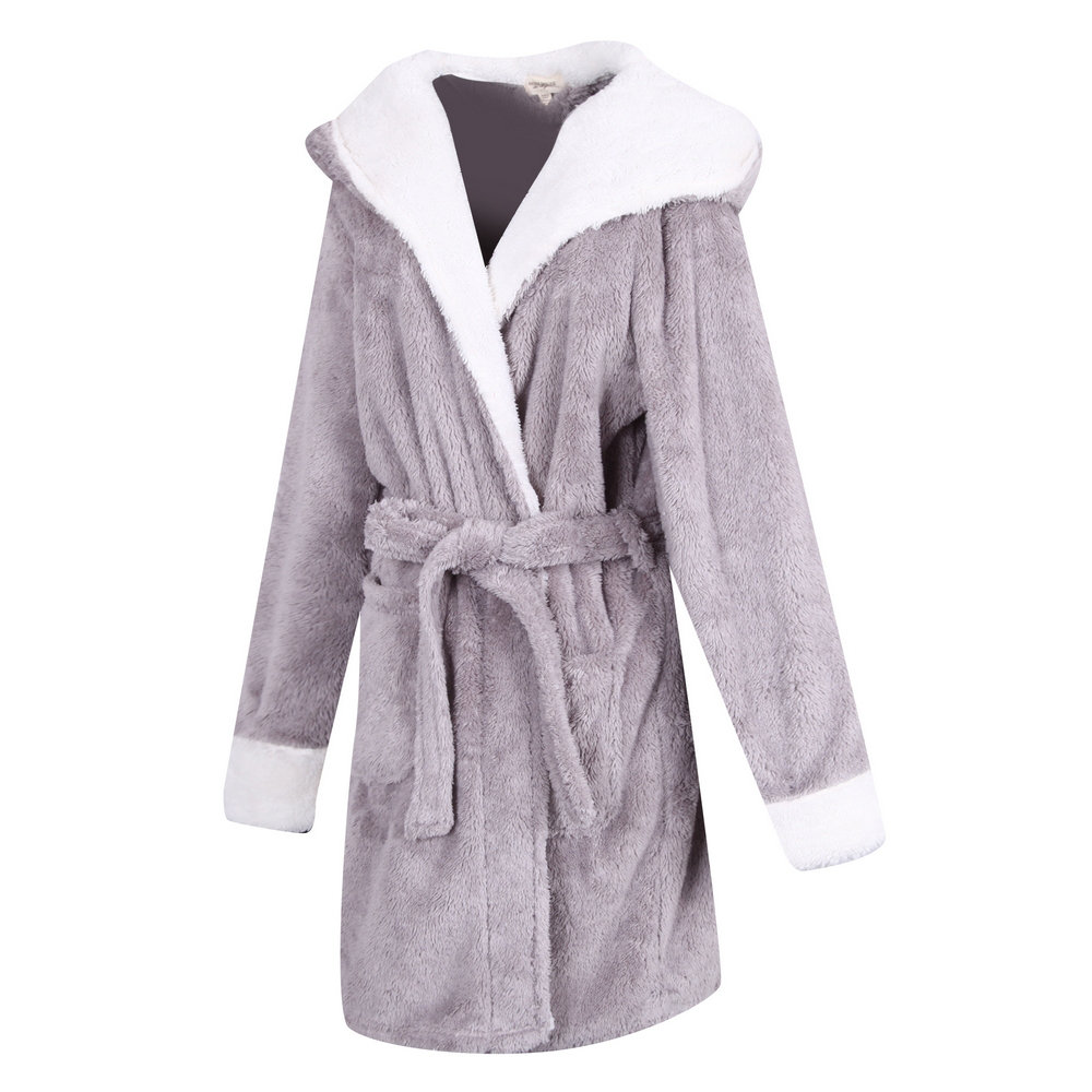 Fleece Above Knee Bathrobe with Pockets and Hood Richie House 