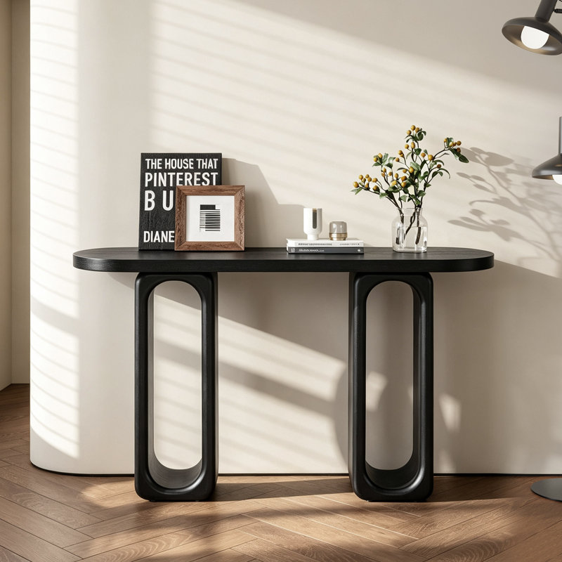 Console 50 po Modern Art Sculptural, pieds ovales, placage de bois