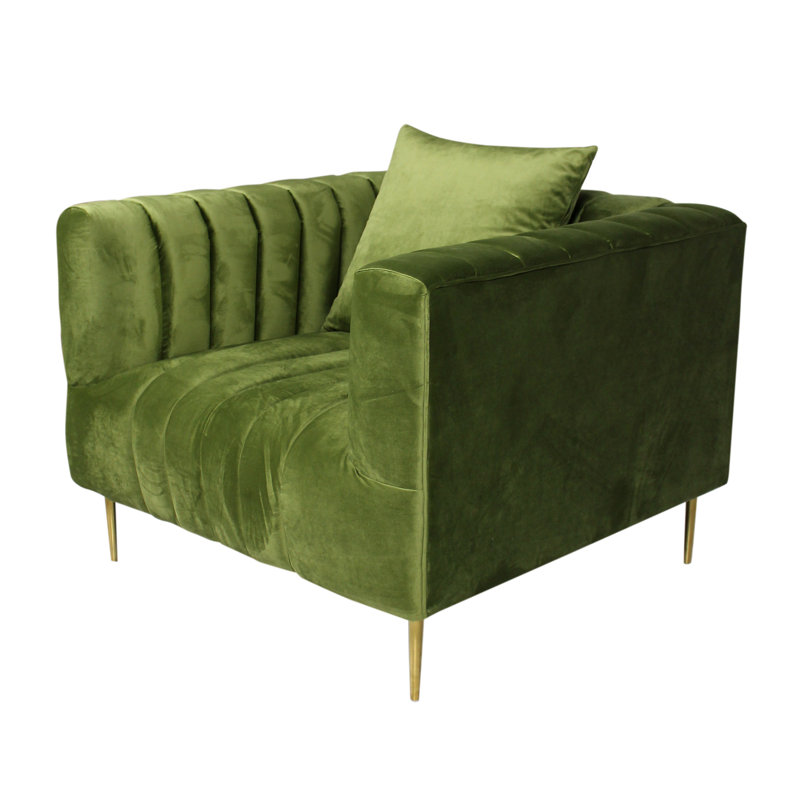 Fauteuil club en velours touffeté de 37 po Gleaves, Velours vert olive