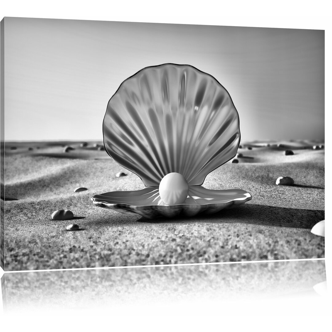 Leinwandbild Perlenmuschel am Strand in Monochrom