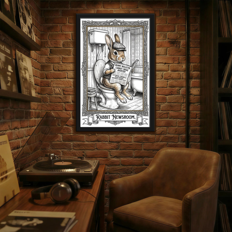 Bath & Laundry Lapin lisant le journal sur la toilette, H 18 po x l 12 po