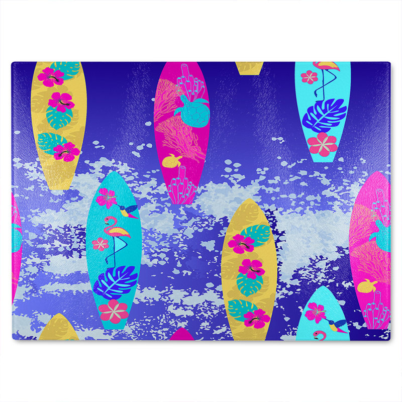 Tropical Surf Glass Chopping Board, 28cm L x 20cm W