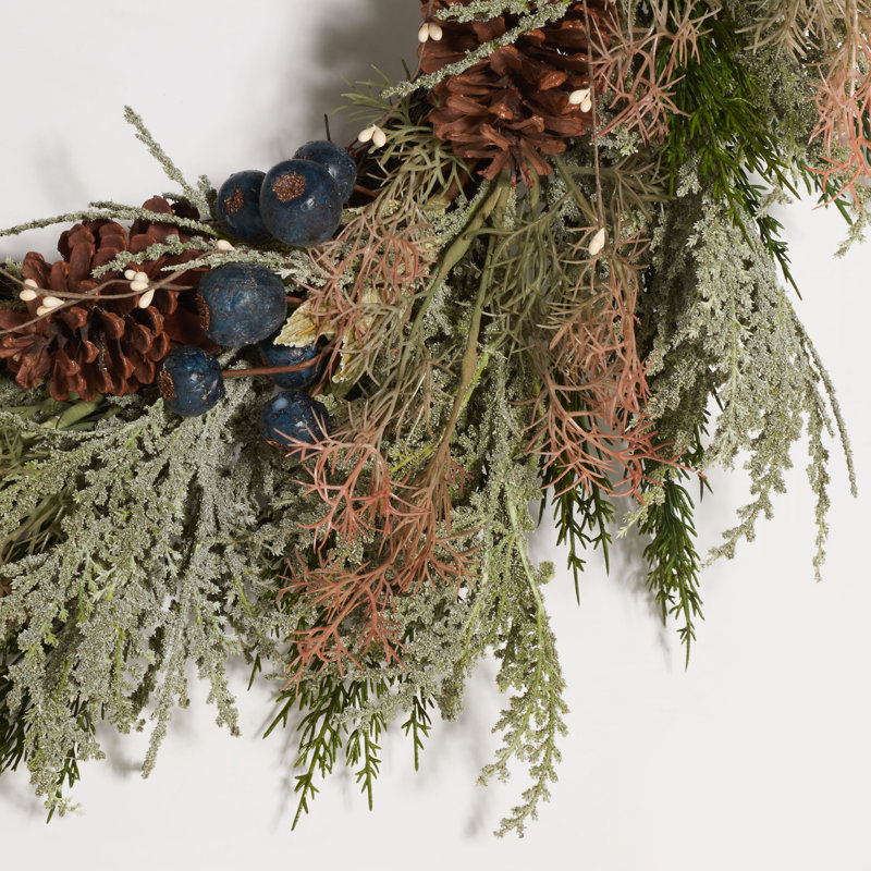 Faux 24 Inch Pine Wreath with Pine Cones & Blueberries
