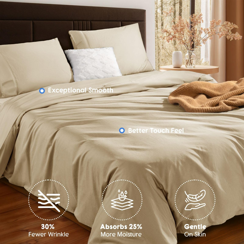Ensemble de housse de couette 100% coton égyptien, 3 pièces, Très grand lit, Beige