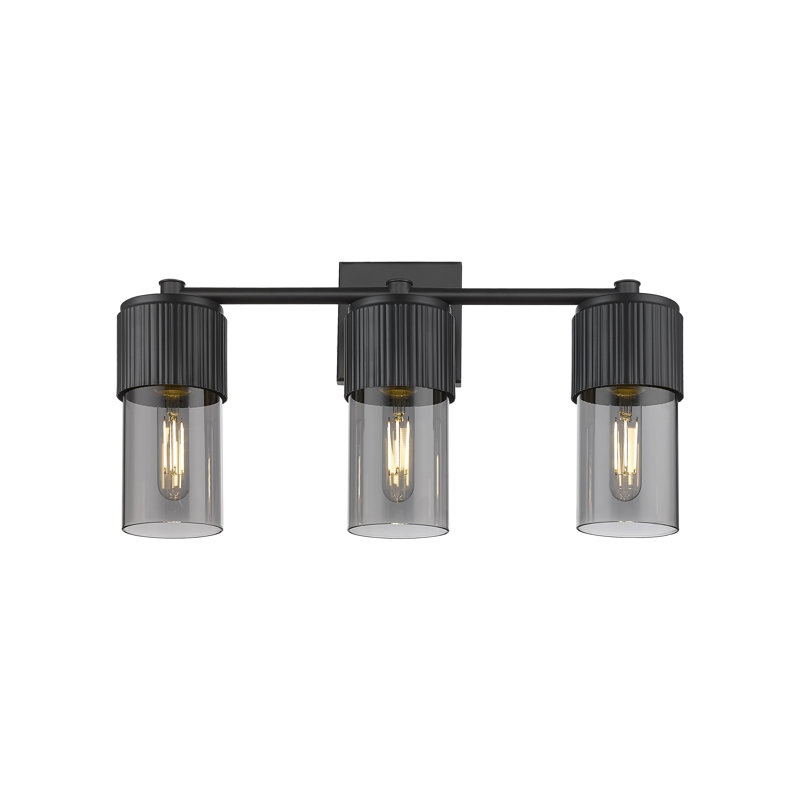 Bolivar - 3 Light 7" Wall-mounted Bath Vanity Light - Matte Black Finish - Light Smoke Glass Shade, Smoke, Matte Black
