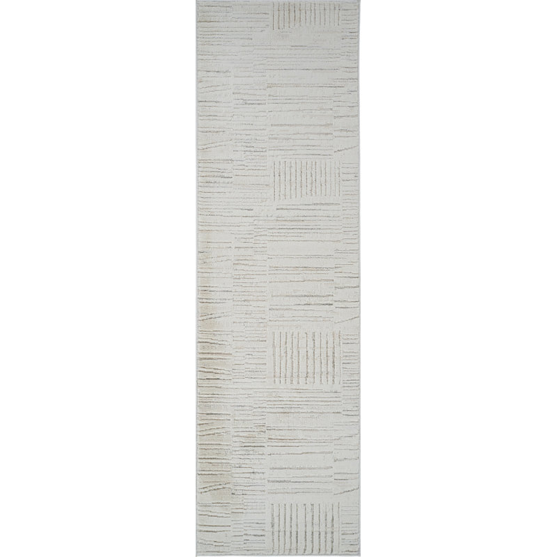 Tapis intérieur moderne, beige crème., Tapis de couloir 2 pi 3 po x 8 pi