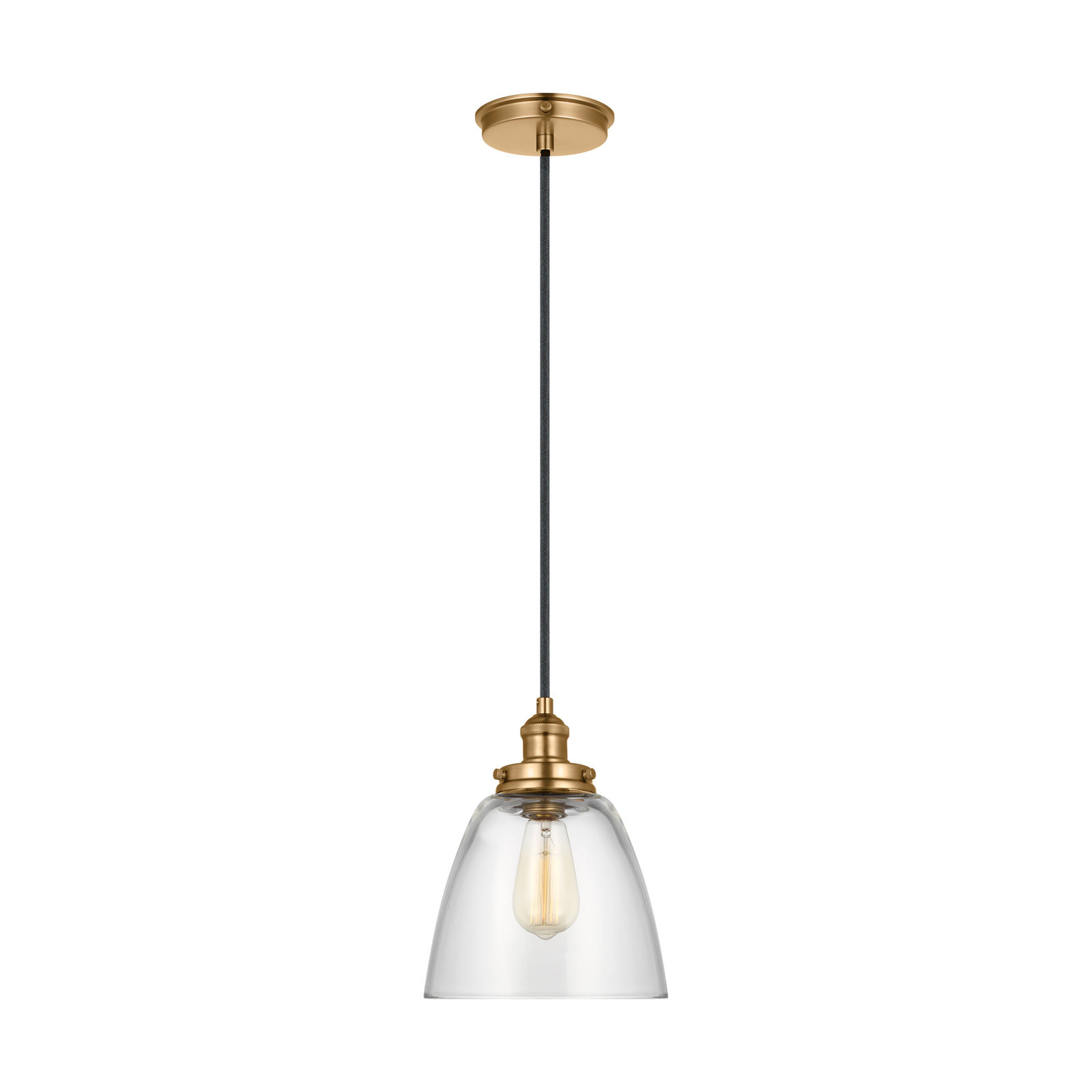 Topanga Single Light Glass Dimmable Pendant, 10.75" H x 9" W x 9" D, Satin Brass