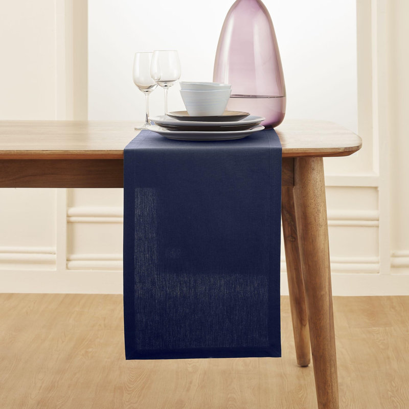 Dru - Cotton Linen Table Runner, Navy, 156" x 14"