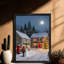 Encadrement noir, village de Noël enchanteur, impression d'art rétro-121053633