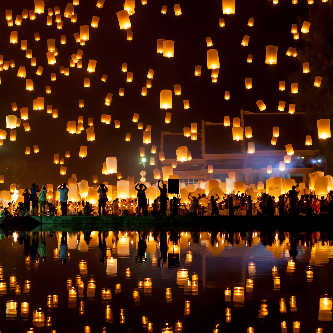 Leinwandbild Mass Sky Lantern Release