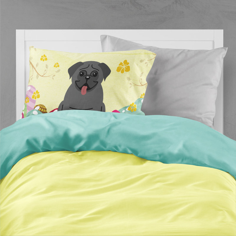 Taie d’oreiller œufs de pâques, Pug noir
