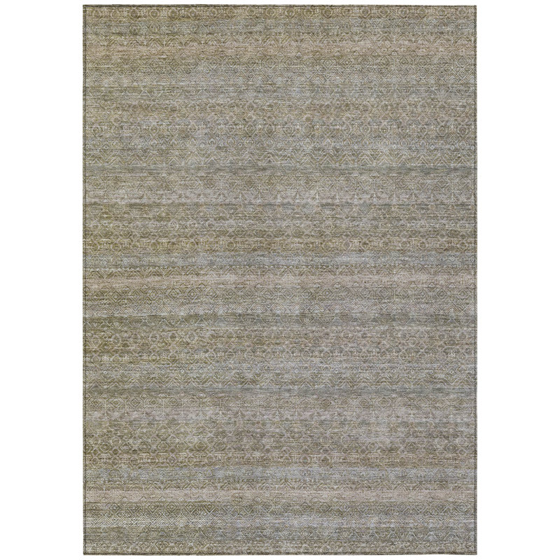 Tapis extérieur lavable rayé kaki et beige 10 pi x 14 pi
