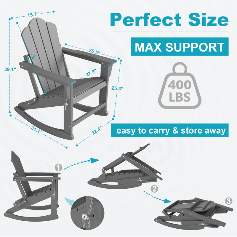 Chaise berçante d'extérieur en PEHD, Gris