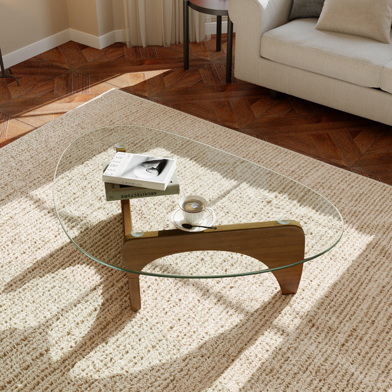 Triangular Abstract Coffee Table Tempered Glass Accent Table For Living Rooms