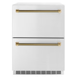 ZLINE Autograph 24 in. Touchstone Refrigerator Drawer with Steel Doors & Gold Helix Handles