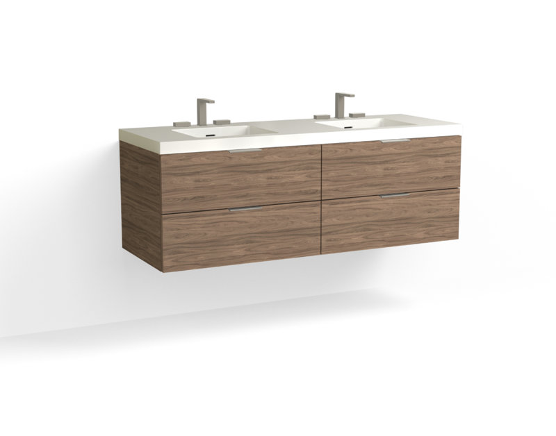 Avila 60" W Wall Mounted Double Bathroom Vanity, Glossy White/Single, Nocino, Satin Nickel