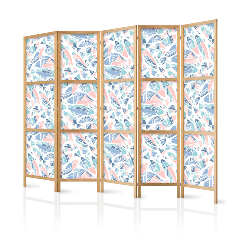 171cm H Solid Wood Folding Room Divider, 171cm H x 225cm W x 1.2cm D, 5