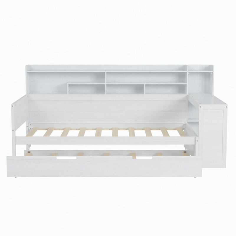 Multi-functional Bed with Size Trundle Bed and Study Desk, Antique White, Twin