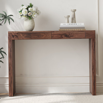 Elegant Natural Walnut Wood Grain Bar Table With Double Drawers, Ideal For Modern Home Decor And Multi-Functional Use