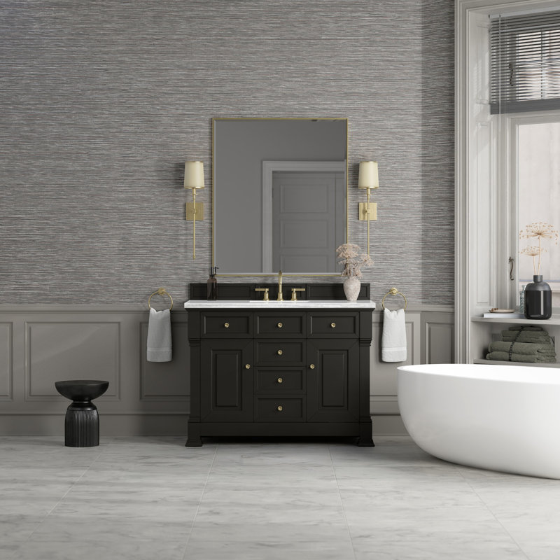 Brookfield 48'' W Single Vanity, Widespread, Victorian Silver, Black Onyx