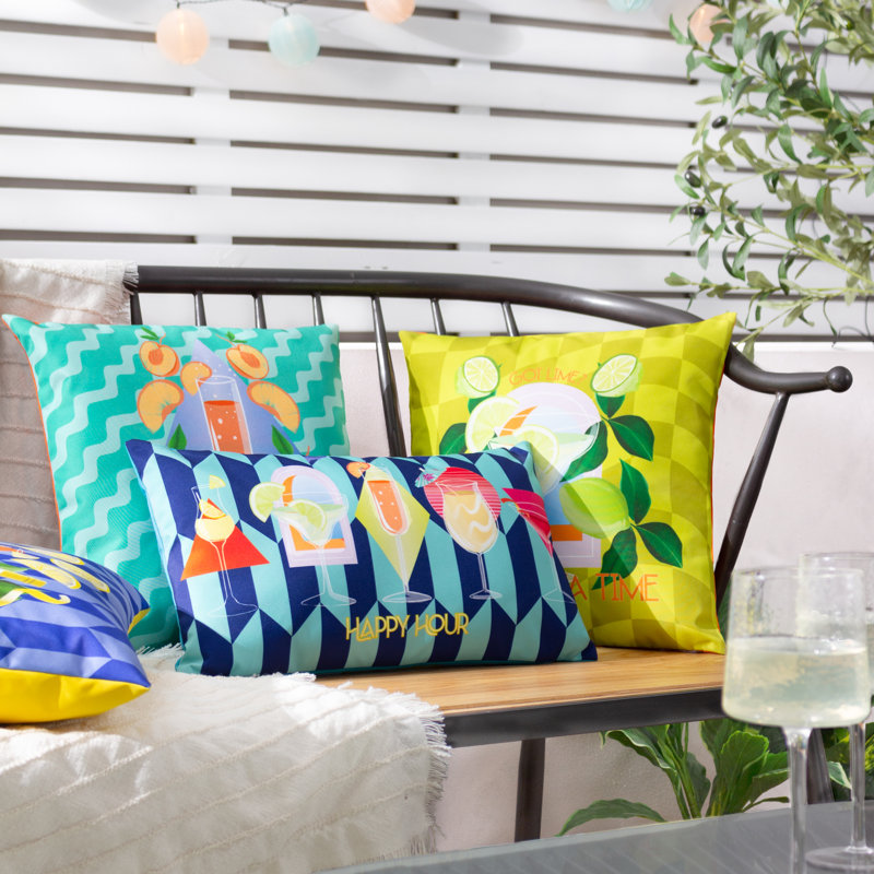 Indoor / Outdoor Abstract Blue Square Cushion