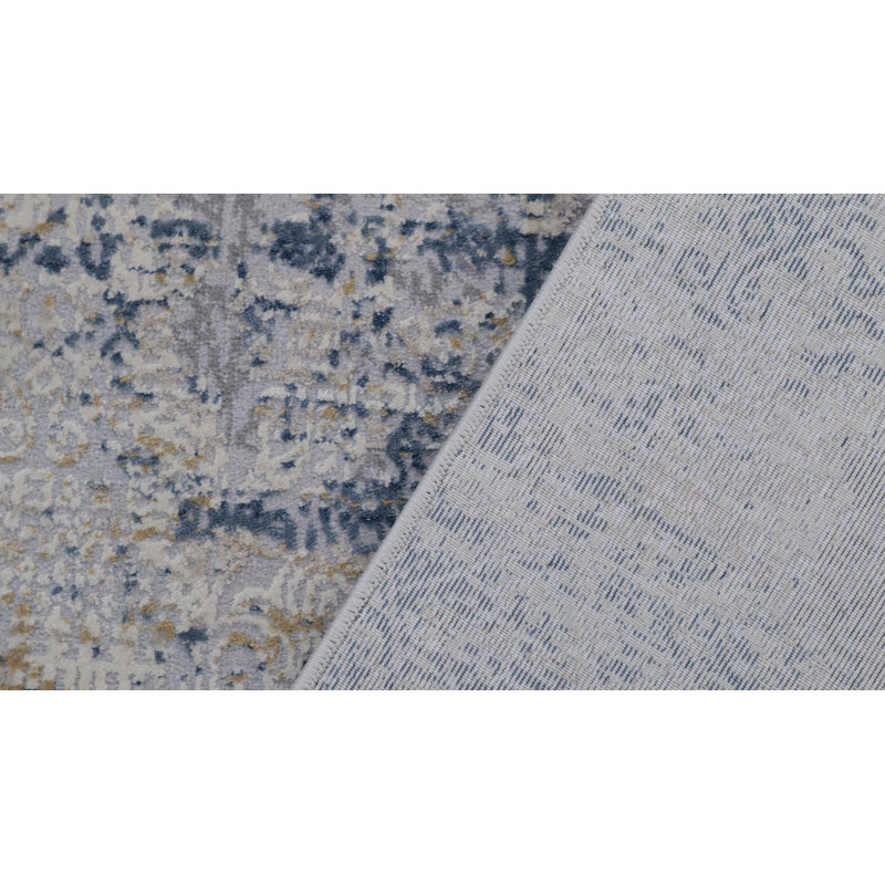 Tapis abstrait bleu / gris Fernon, Tapis de couloir 2 pi 7 po x 8 pi