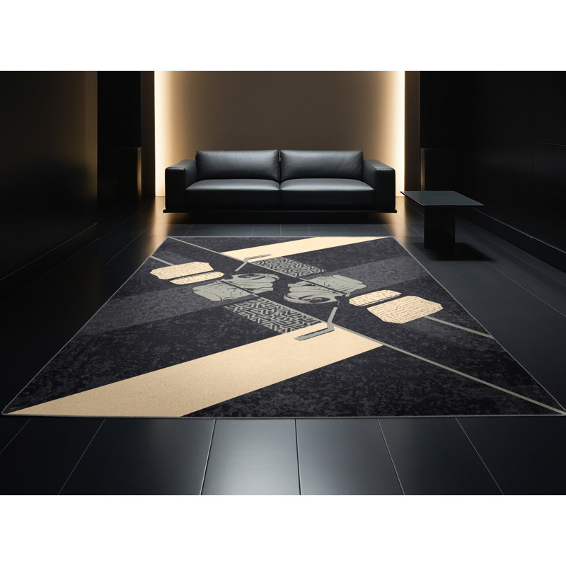 Tapis gris d'inspiration mondiale Elkton Kebabs lavable à la machine - reliure grise, 3 X 5