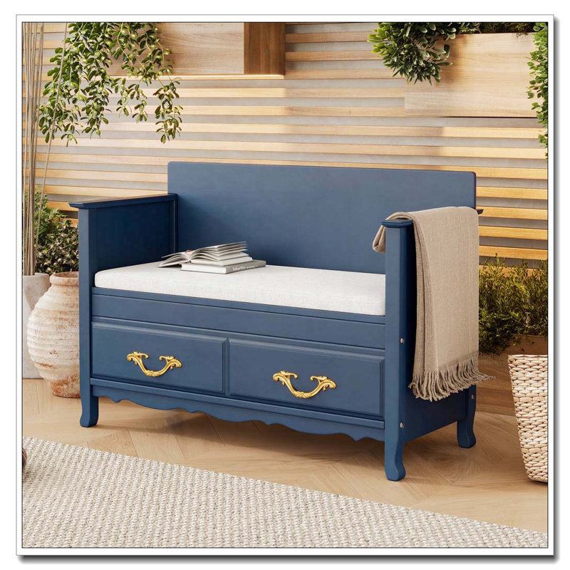 Banc à chaussures avec coussin amovible, Beige/bleu