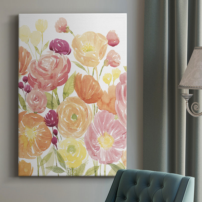 Pastel Petals I - peinture sur toile tendue, H 60 po x l 40 po x P 1 po