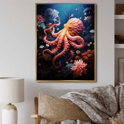 Reproduction d'art sur toile Coral Teal Octopus - animaux