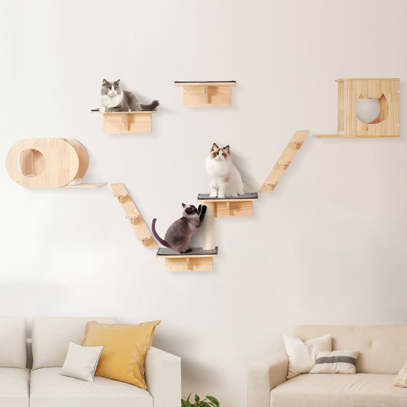 Ensemble de 7 tablettes murales pour chat avec étagères