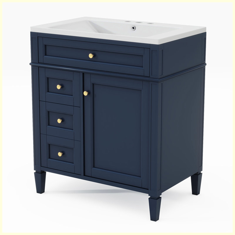 Modern Bathroom Vanity with Top Sink and 2 Drawers, Blue