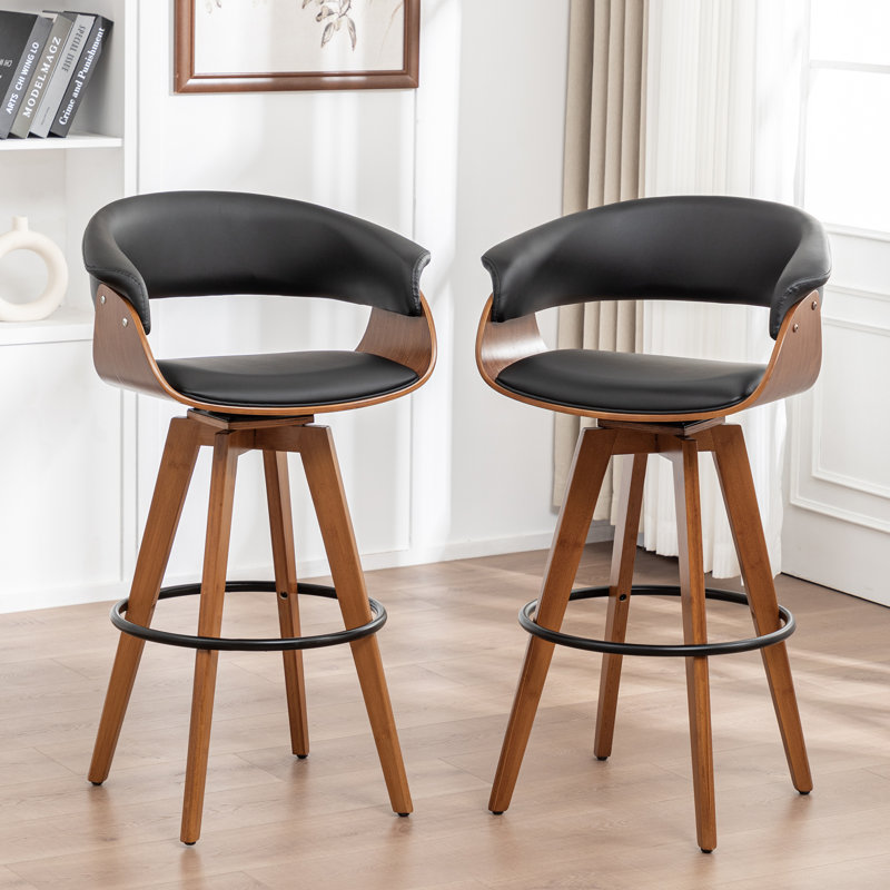 Joeanne Faux Leather Swivel 26'' Counter Stool, Black