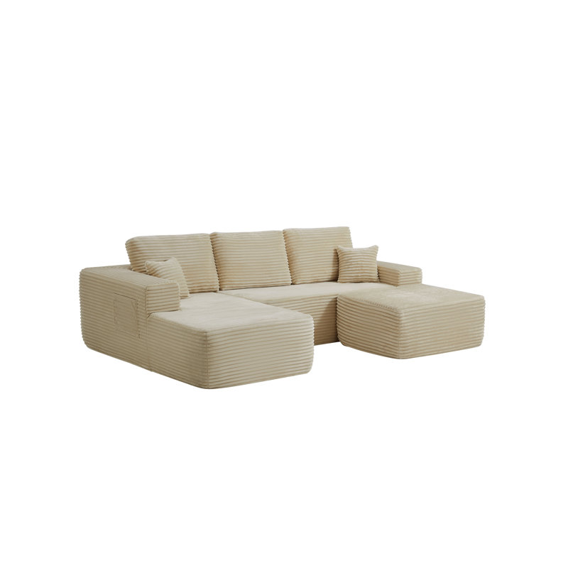 Canapé modulaire 104 po avec méridienne en U et poches latérales, conception modulaire moderne, assise profonde, canapé rembourré pour le salon / chambre à coucher, sans assemblage requis (tissu moelleux), noir, gauche