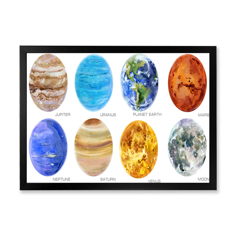 " Solar System Planets Artwork ", Black Picture Framed, 8" H x 12" W x 1" D