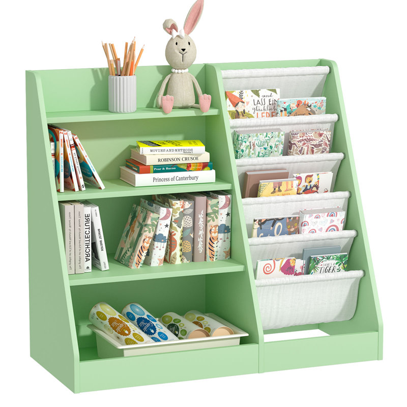 Bibliothèque pour enfants Maggiorina, étagère à livres, armoire de rangement, présentoir à livres, Green/White