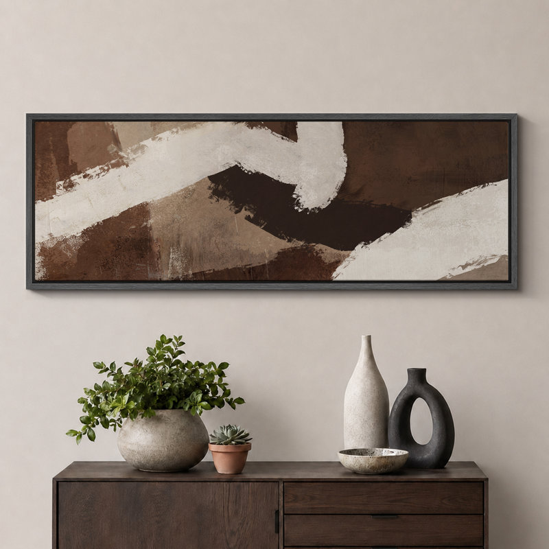 «Grunge Abstract Paint Stroke Effect Mid Mid Century Shape Contemporary Abstract Dynamic Black and White», reproduction encadrée sur toile